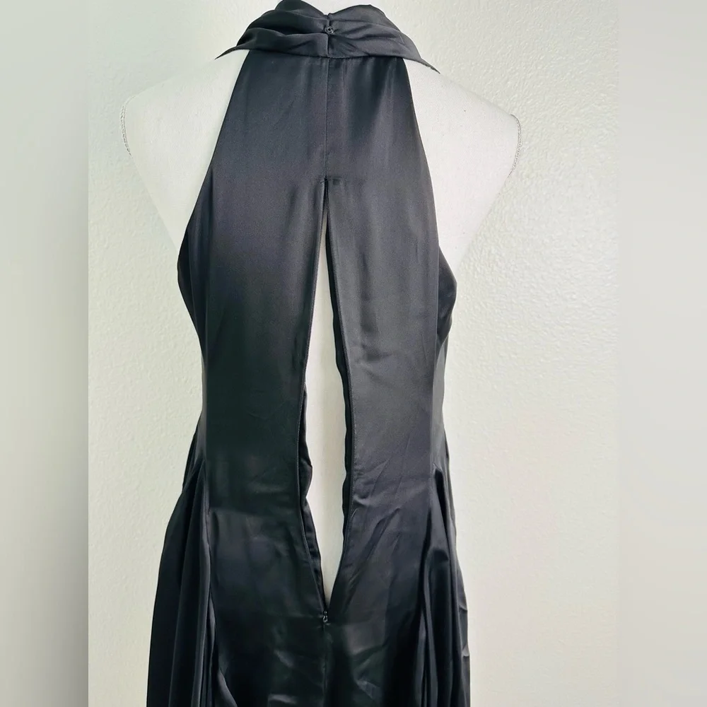 Samuel Dong  Cowl Neck Black Asymmetrical Midi Dress Size Small